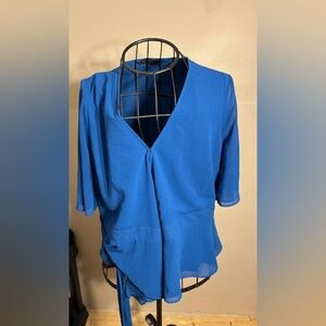 Womens Blue V-Neck Wrap Blouse